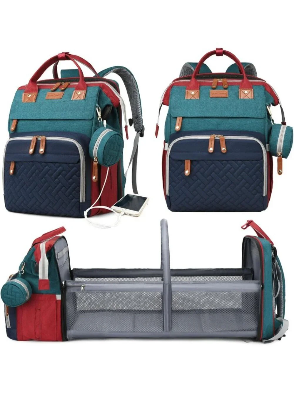 Stylish Waterproof Diaper Bag Backpack with Changing Station & USB Port - Large